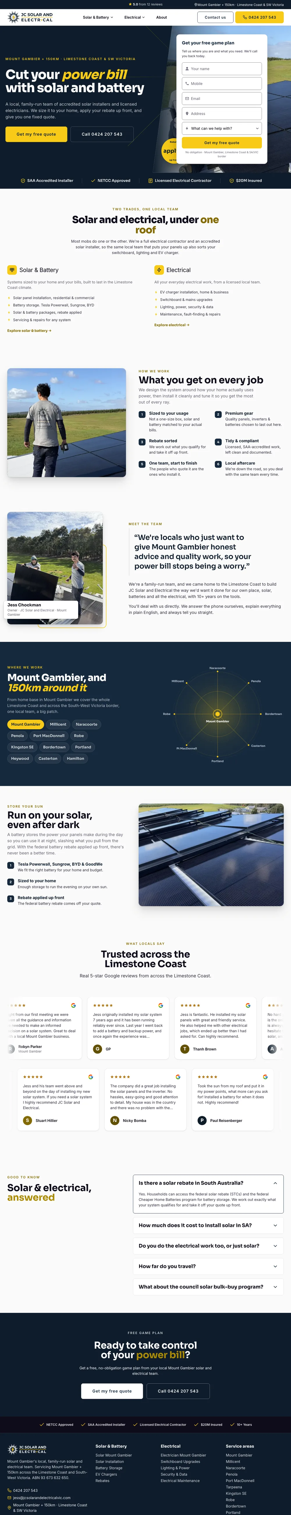 JC Solar and Electrical, solar and electrical website