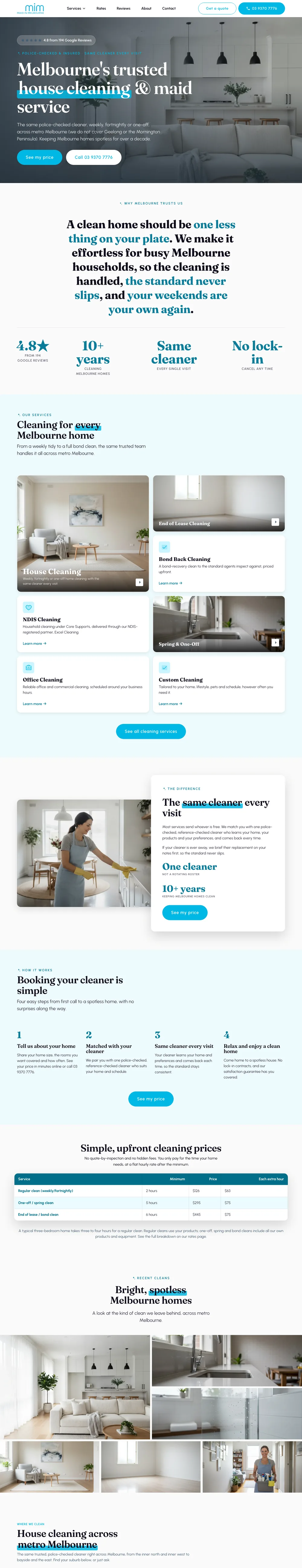 Maid in Melbourne, house cleaning website