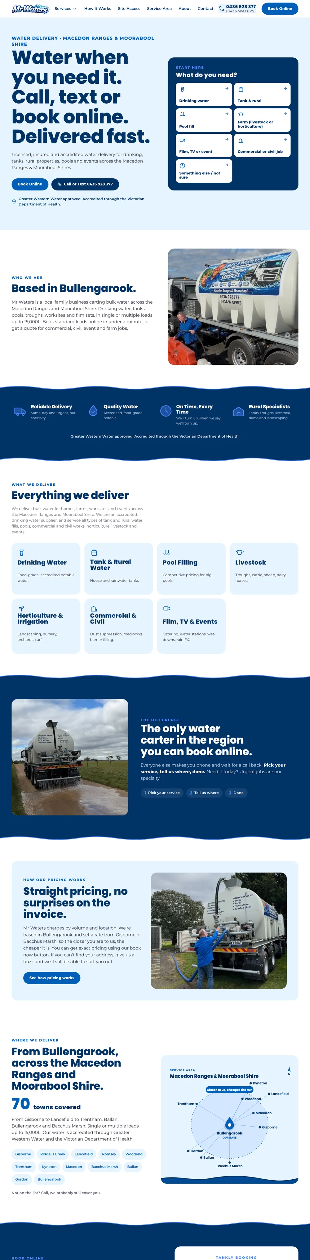 Mr Waters, water cartage and delivery website