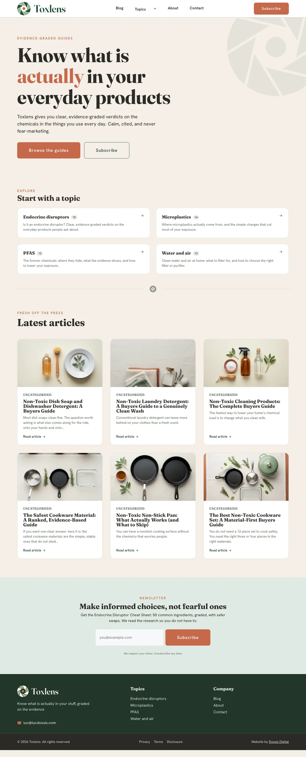 Toxlens, low-tox living content site