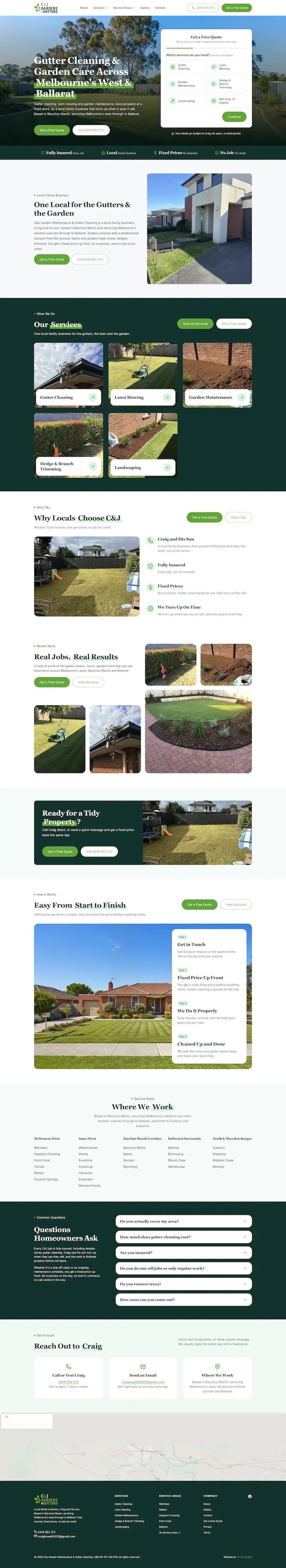 C&J Garden + Gutters website