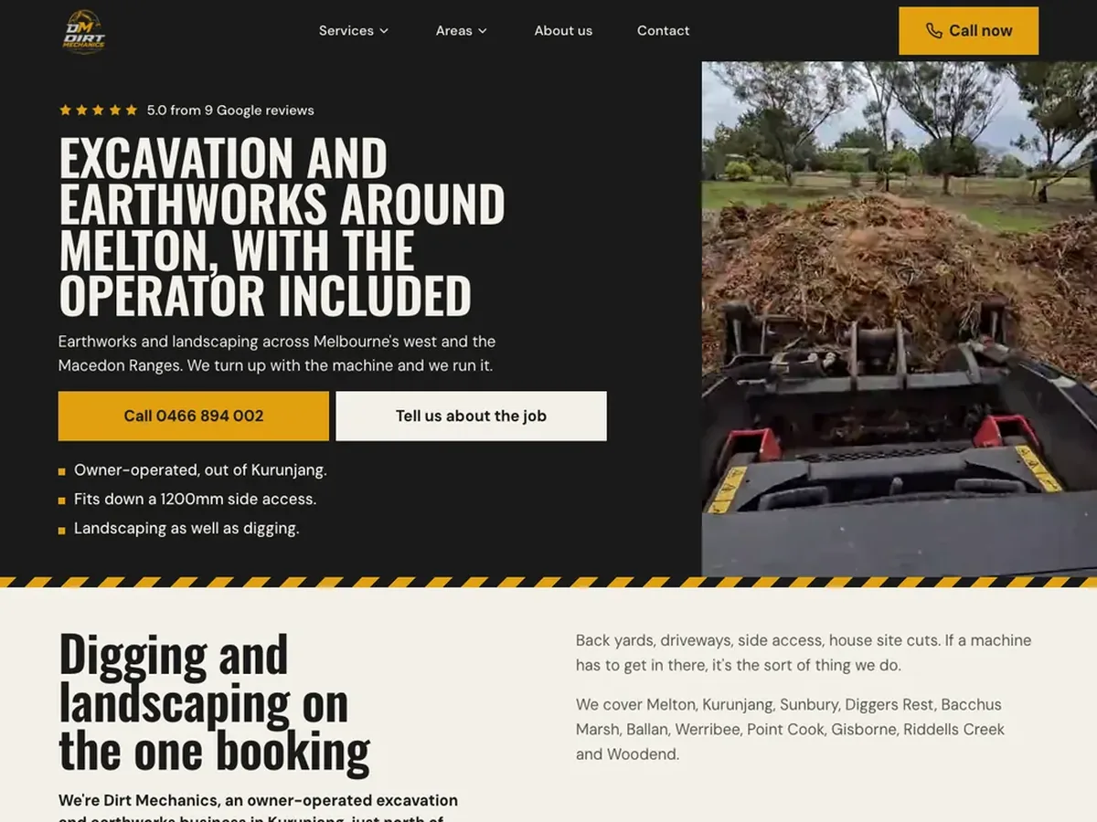 Dirt Mechanics' website, built by Dossis Digital