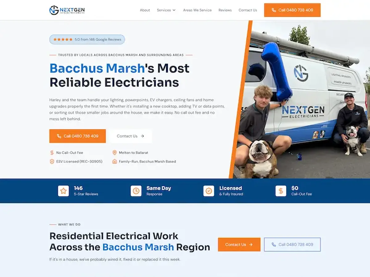 NextGen Electricians' website, built by Dossis Digital